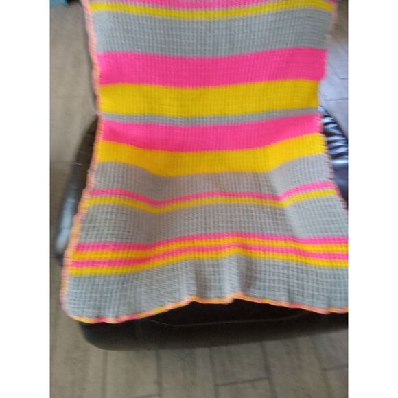 Multi color handmade afghan crochet throw blanket Hot 🔥 Pink, Grey, Yellow - Picture 2 of 5